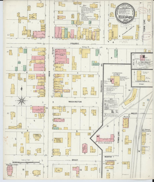 Sanborn Fire Insurance Map from Vicksburg, Kalamazoo County, Michigan (1899), Sheet #0001 - Historic Sanborn Fire Insurance Map Print, vintage old map wall art, antique decor, genealogy gift, Michigan Michigan map