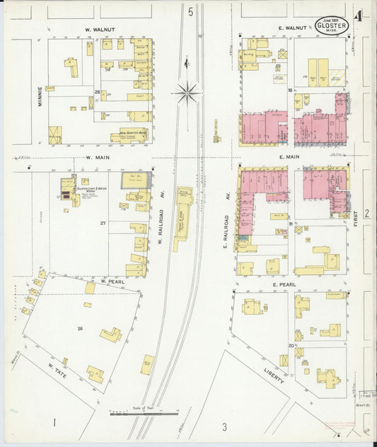 Sanborn Fire Insurance Map from Gloster, Amite County, Mississippi (1909), Sheet #0004 - Historic Sanborn Fire Insurance Map Print, vintage old map wall art, antique decor, genealogy gift, Mississippi Mississippi map