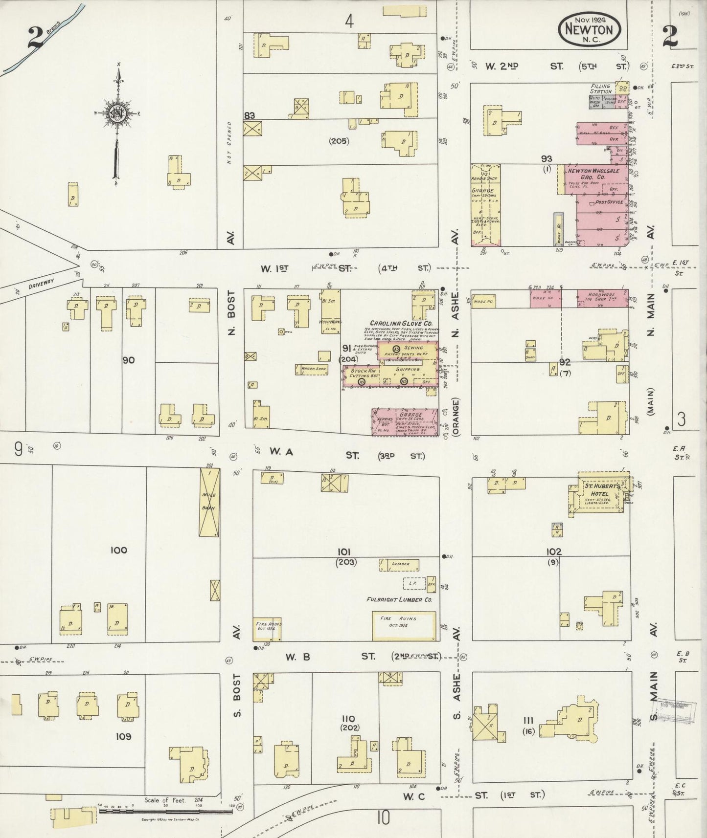 Sanborn Fire Insurance Map from Newton, Catawba County, North Carolina (1924), Sheet #0002 - Complete Map Set gallery image, historic Sanborn map, vintage wall art, North Carolina North Carolina