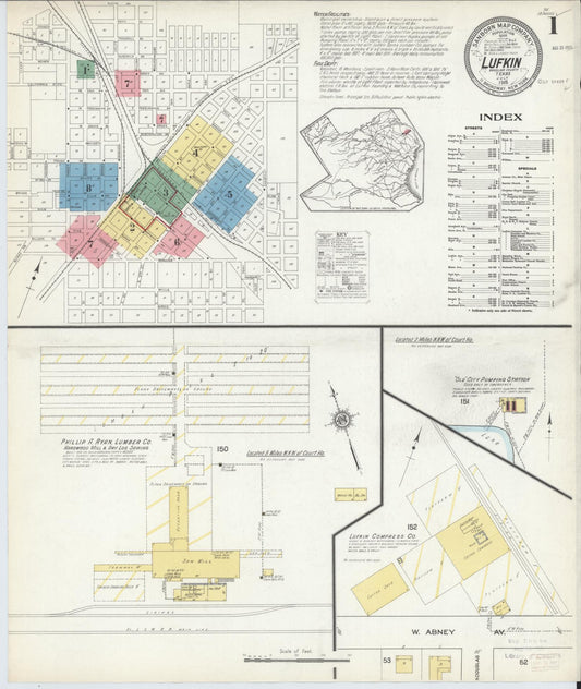 Sanborn Fire Insurance Map from Lufkin, Angelina County, Texas (1915), Sheet #0001 - Complete Map Set gallery image, historic Sanborn map, vintage wall art, Texas Texas