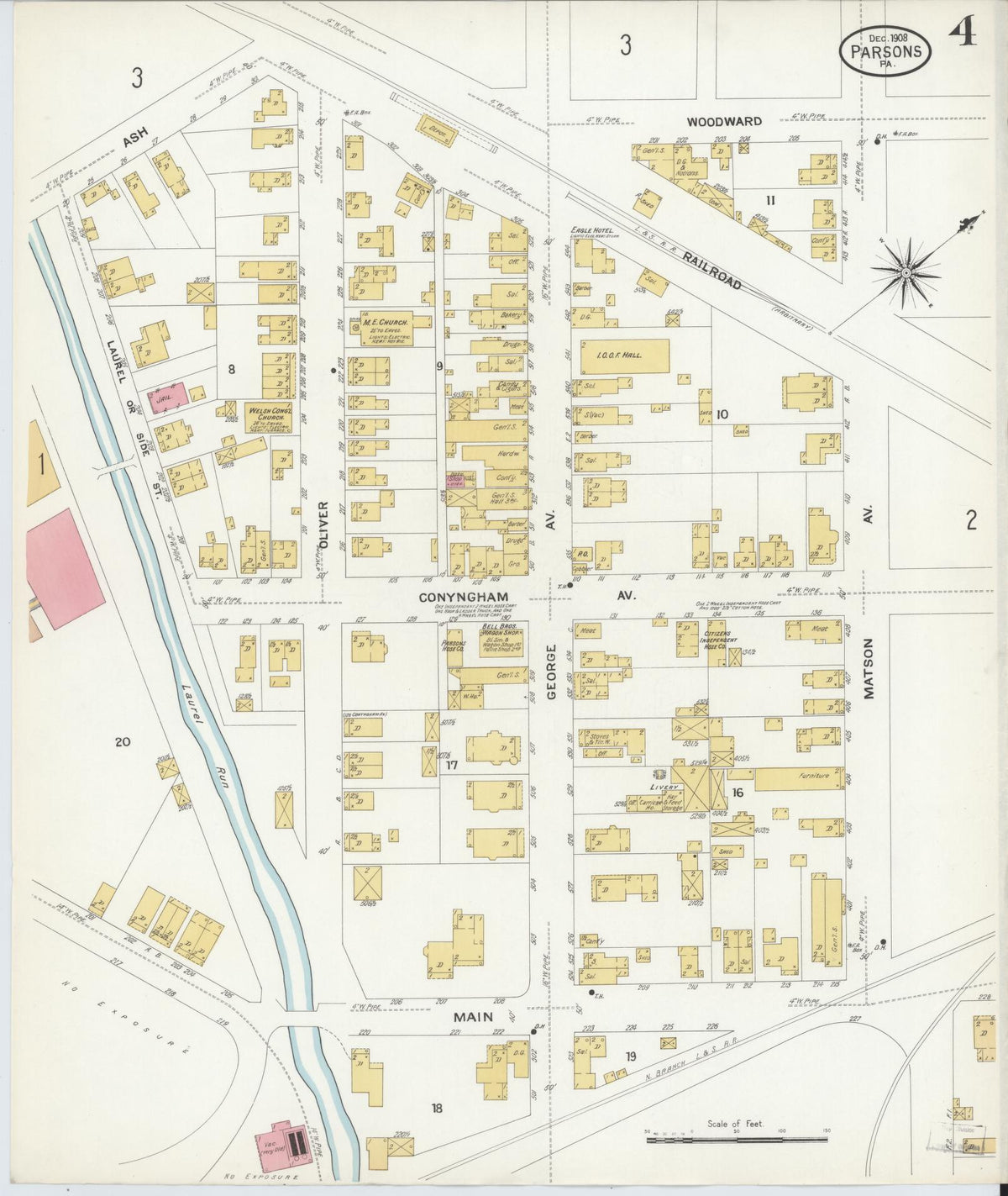 Sanborn Fire Insurance Map from Parsons, Luzerne County, Pennsylvania (1908), Sheet #0004 - Historic Sanborn Fire Insurance Map Print, vintage old map wall art, antique decor, genealogy gift, Pennsylvania Pennsylvania map
