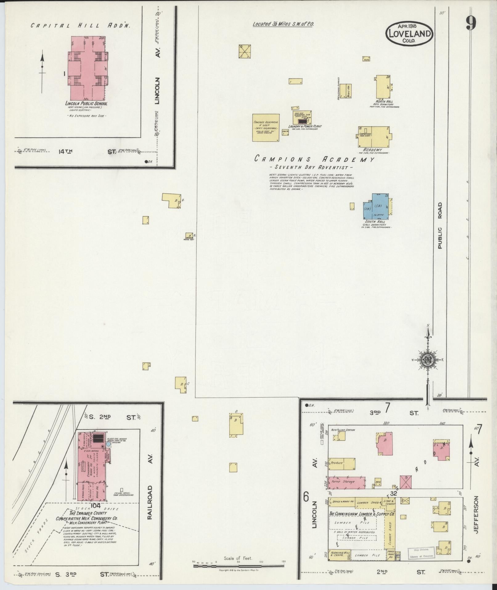 Sanborn Fire Insurance Map from Loveland, Larimer County, Colorado (1918), Sheet #0009 - Historic Sanborn Fire Insurance Map Print, vintage old map wall art, antique decor, genealogy gift, Colorado Colorado map