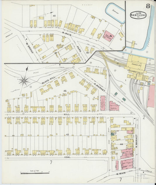 Sanborn Fire Insurance Map from Nanticoke, Luzerne County, Pennsylvania (1896), Sheet #0008 - Historic Sanborn Fire Insurance Map Print, vintage old map wall art, antique decor, genealogy gift, Pennsylvania Pennsylvania map