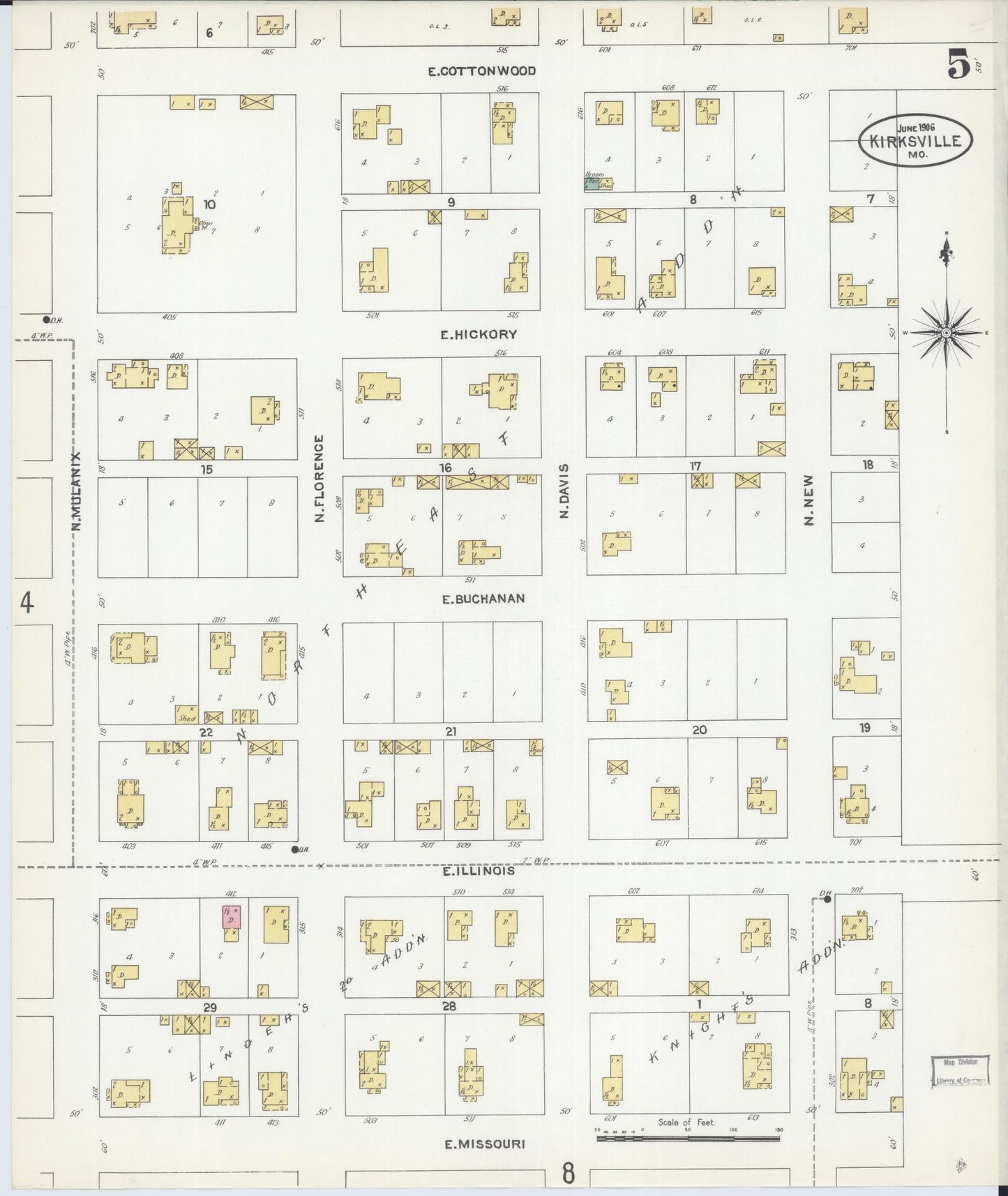 Sanborn Fire Insurance Map from Kirksville, Adair County, Missouri (1906), Sheet #0005 - Complete Map Set gallery image, historic Sanborn map, vintage wall art, Missouri Missouri
