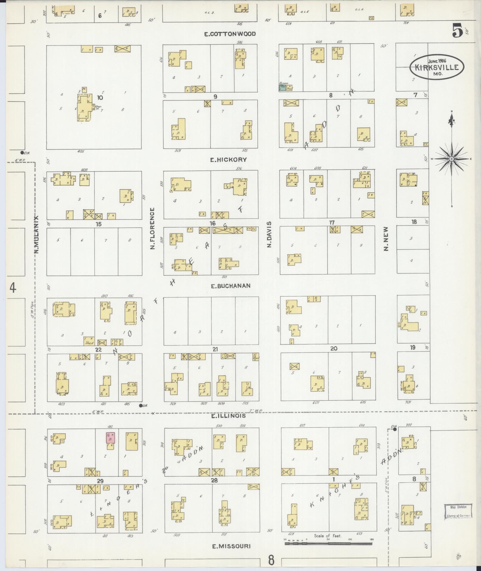 Sanborn Fire Insurance Map from Kirksville, Adair County, Missouri (1906), Sheet #0005 - Complete Map Set gallery image, historic Sanborn map, vintage wall art, Missouri Missouri