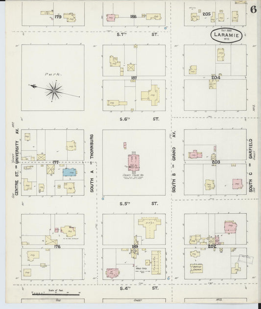 Sanborn Fire Insurance Map from Laramie, Albany County, Wyoming (1890), Sheet #0006 - Historic Sanborn Fire Insurance Map Print, vintage old map wall art, antique decor, genealogy gift, Wyoming Wyoming map