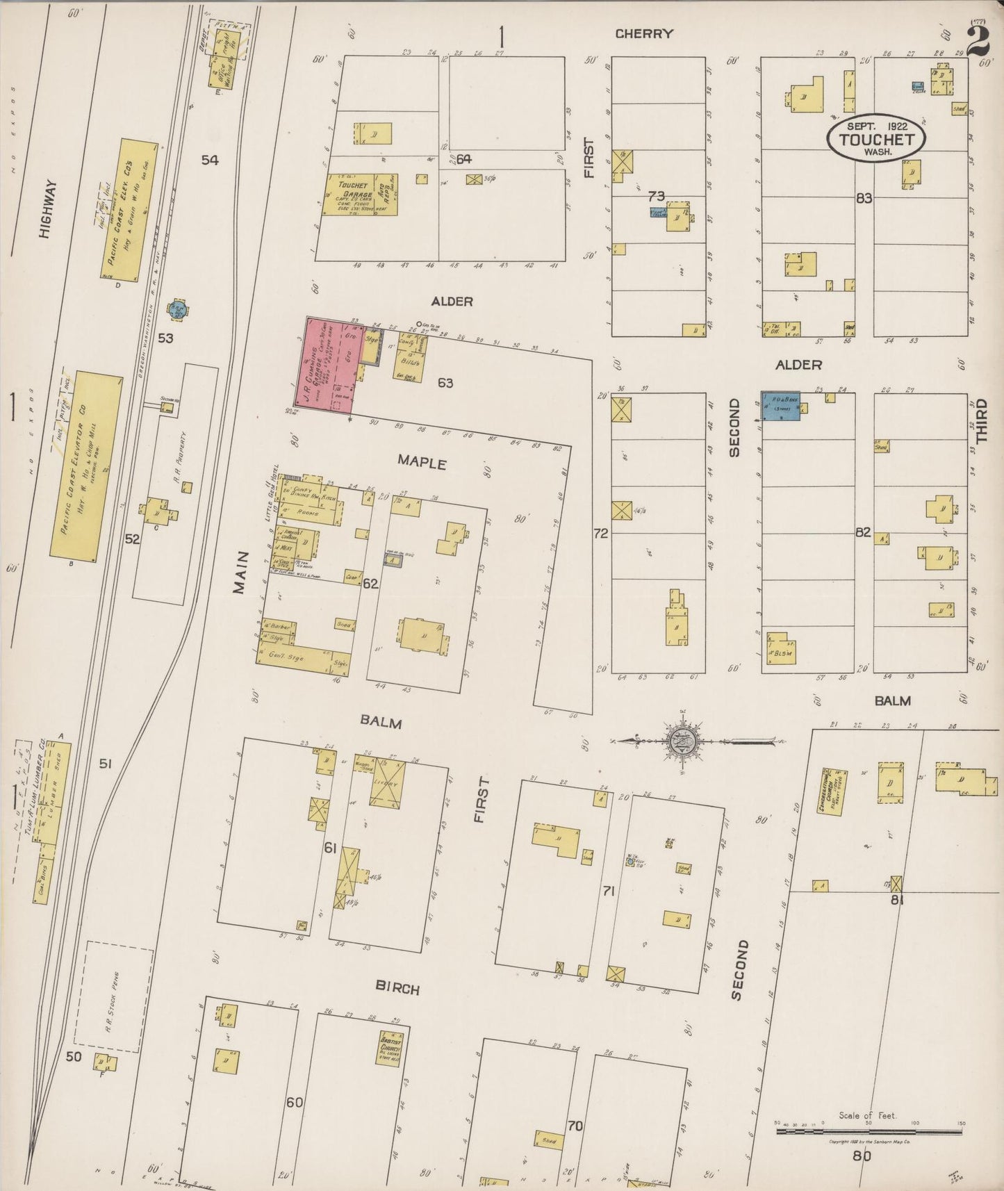 Sanborn Fire Insurance Map from Touchet, Walla Walla County, Washington (1922), Sheet #0002 - Complete Map Set gallery image, historic Sanborn map, vintage wall art, Washington Washington
