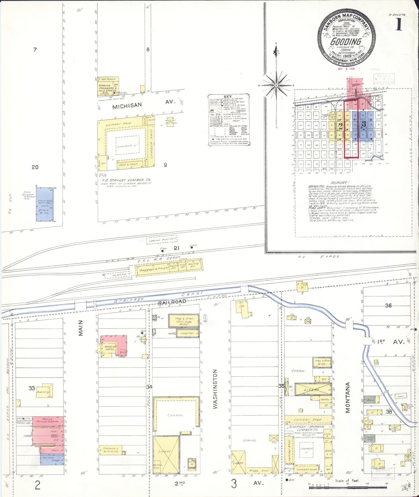 Sanborn Fire Insurance Map from Gooding, Gooding County, Idaho (1909), Sheet #0001 - Historic Sanborn Fire Insurance Map Print, vintage old map wall art, antique decor, genealogy gift, Idaho Idaho map