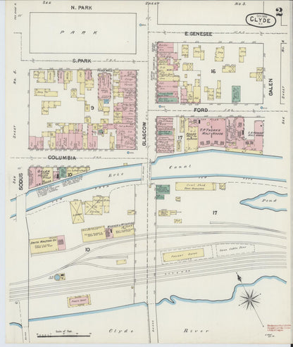 Sanborn Fire Insurance Map from Clyde, Wayne County, New York (1890), Sheet #0002 - Historic Sanborn Fire Insurance Map Print, vintage old map wall art, antique decor, genealogy gift, New York New York map