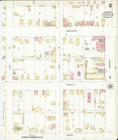 Sanborn Fire Insurance Map from Pella, Marion County, Iowa (1906), Sheet #0002 - Historic Sanborn Fire Insurance Map Print, vintage old map wall art