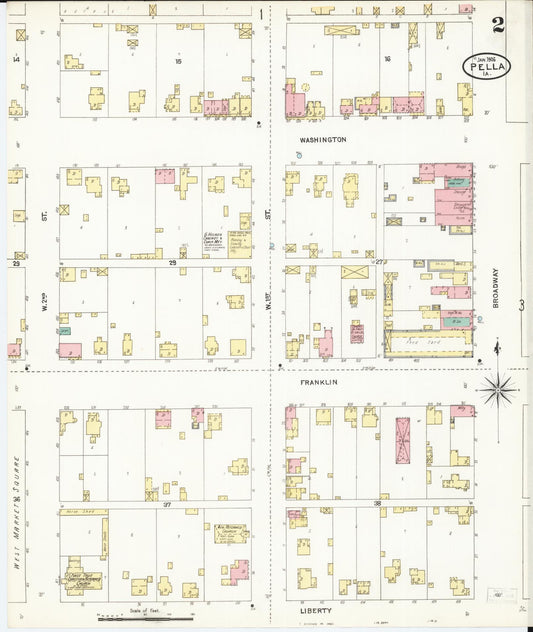 Sanborn Fire Insurance Map from Pella, Marion County, Iowa (1906), Sheet #0002 - Historic Sanborn Fire Insurance Map Print, vintage old map wall art