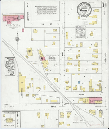Sanborn Fire Insurance Map from Huntley, McHenry County, Illinois (1919), Sheet #0001 - Complete Map Set gallery image, historic Sanborn map, vintage wall art, Illinois Illinois