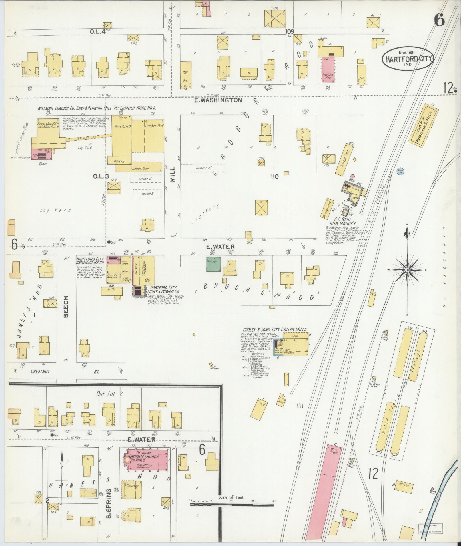 Sanborn Fire Insurance Map from Hartford City, Blackford County, Indiana (1901), Sheet #0006 - Complete Map Set gallery image, historic Sanborn map, vintage wall art, Indiana Indiana