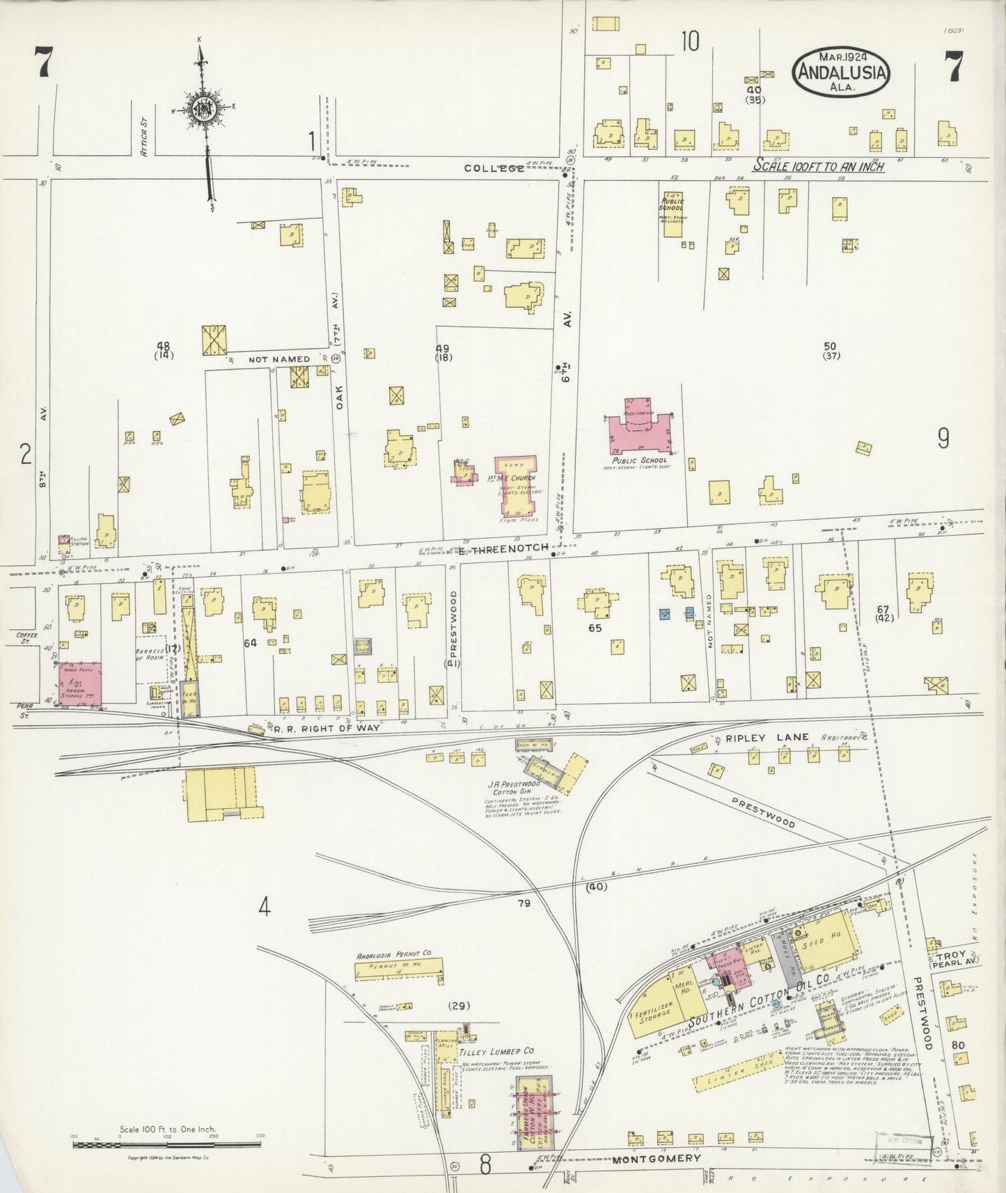 Sanborn Fire Insurance Map from Andalusia, Covington County, Alabama (1924), Sheet #0007 - Complete Map Set gallery image, historic Sanborn map, vintage wall art, Alabama Alabama