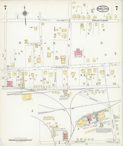 Sanborn Fire Insurance Map from Andalusia, Covington County, Alabama (1924), Sheet #0007 - Complete Map Set gallery image, historic Sanborn map, vintage wall art, Alabama Alabama
