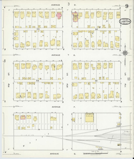 Sanborn Fire Insurance Map from Lawton, Comanche County, Oklahoma (1918), Sheet #0009 - Historic Sanborn Fire Insurance Map Print, vintage old map wall art, antique decor, genealogy gift, Oklahoma Oklahoma map