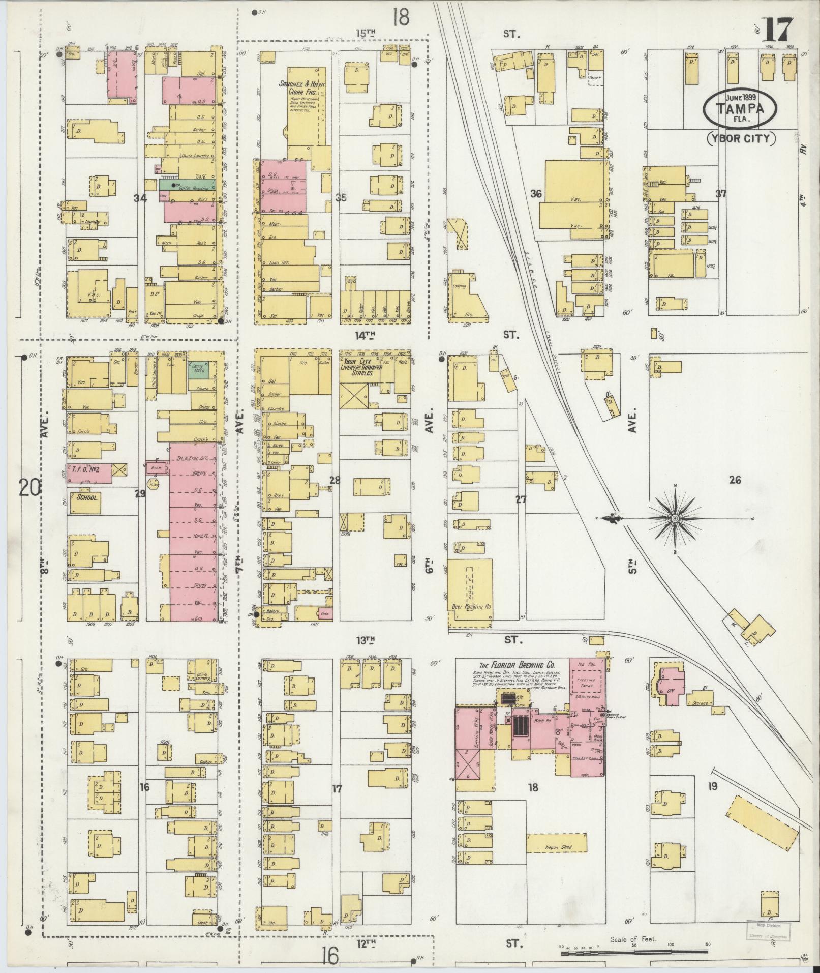 Sanborn Fire Insurance Map from Tampa, Hillsborough County, Florida (1899), Sheet #0017 - Historic Sanborn Fire Insurance Map Print, vintage old map wall art, antique decor, genealogy gift, Florida Florida map