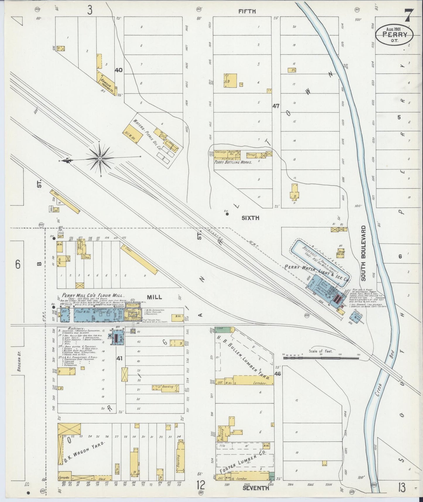 Sanborn Fire Insurance Map from Perry, Noble County, Oklahoma (1901), Sheet #0007 - Complete Map Set gallery image, historic Sanborn map, vintage wall art, Oklahoma Oklahoma