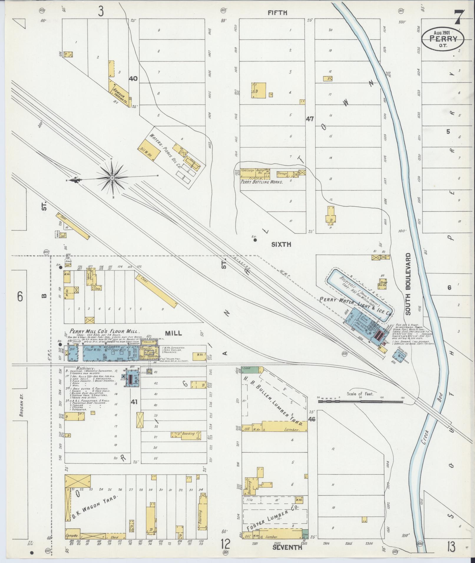 Sanborn Fire Insurance Map from Perry, Noble County, Oklahoma (1901), Sheet #0007 - Complete Map Set gallery image, historic Sanborn map, vintage wall art, Oklahoma Oklahoma