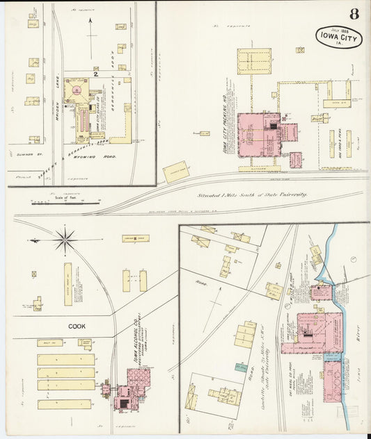 Sanborn Fire Insurance Map from Iowa City, Johnson County, Iowa (1888), Sheet #0008 - Historic Sanborn Fire Insurance Map Print, vintage old map wall art