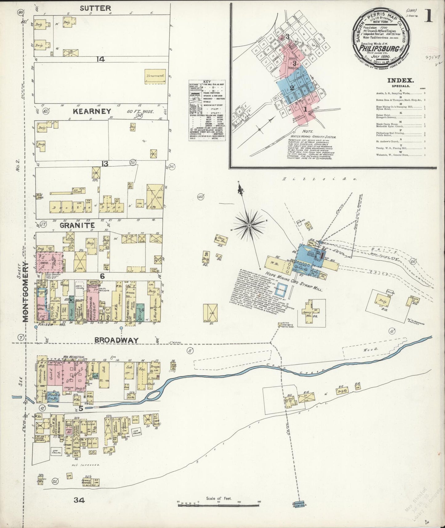 Sanborn Fire Insurance Map from Philipsburg, Granite County, Montana (1890), Sheet #0001 - Historic Sanborn Fire Insurance Map Print, vintage old map wall art, antique decor, genealogy gift, Montana Montana map