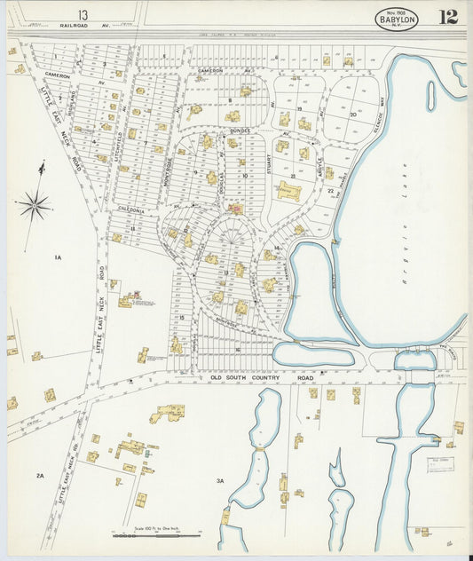 Sanborn Fire Insurance Map from Babylon, Suffolk County, New York (1908), Sheet #0012 - Historic Sanborn Fire Insurance Map Print, vintage old map wall art, antique decor, genealogy gift, New York New York map