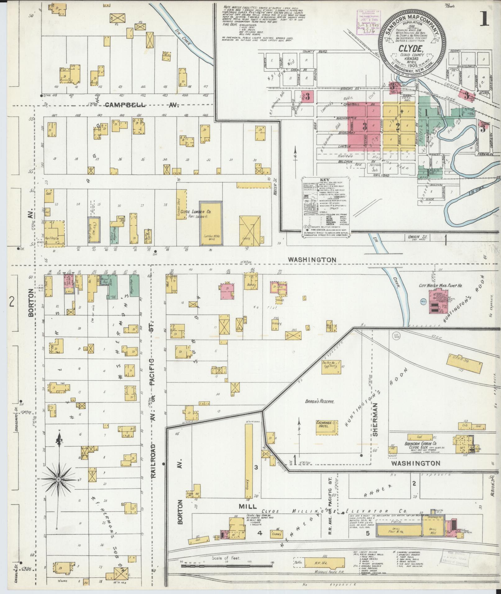 Sanborn Fire Insurance Map from Clyde, Cloud County, Kansas (1905), Sheet #0001 - Complete Map Set gallery image, historic Sanborn map, vintage wall art, Kansas Kansas