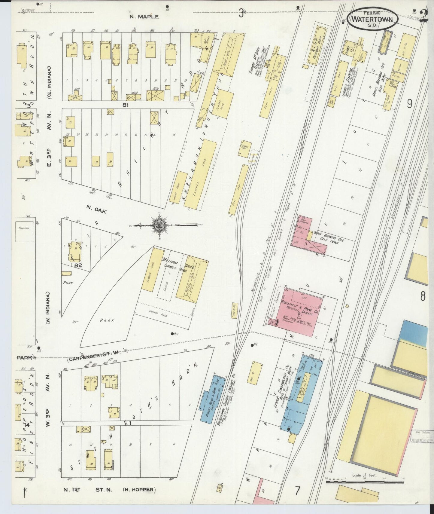 Sanborn Fire Insurance Map from Watertown, Codington County, South Dakota (1910), Sheet #0002 - Complete Map Set gallery image, historic Sanborn map, vintage wall art, South Dakota South Dakota