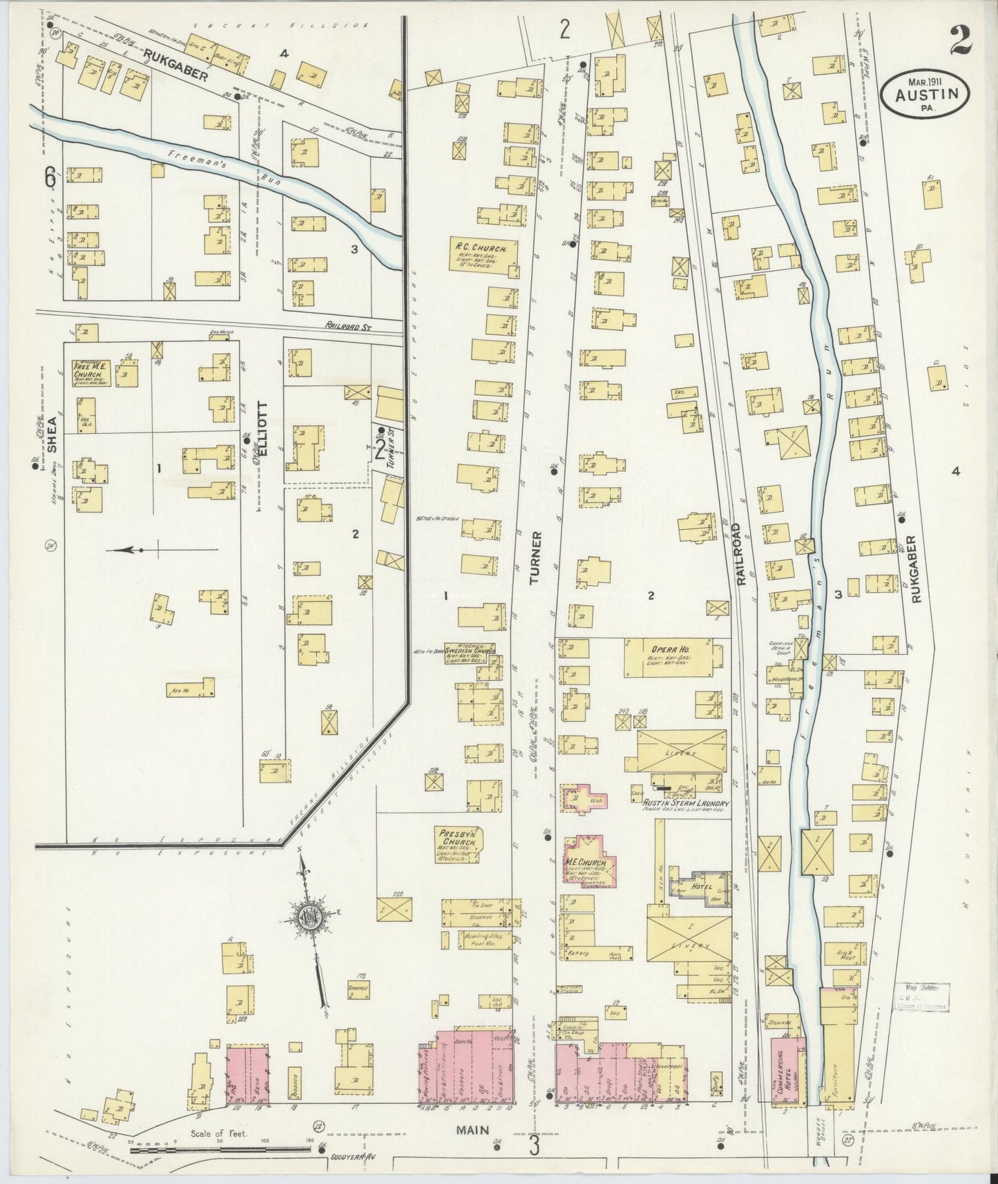 Sanborn Fire Insurance Map from Austin, Potter County, Pennsylvania (1911), Sheet #0002 - Historic Sanborn Fire Insurance Map Print, vintage old map wall art, antique decor, genealogy gift, Pennsylvania Pennsylvania map