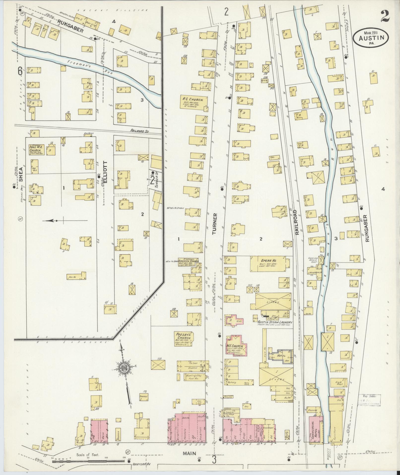 Sanborn Fire Insurance Map from Austin, Potter County, Pennsylvania (1911), Sheet #0002 - Historic Sanborn Fire Insurance Map Print, vintage old map wall art, antique decor, genealogy gift, Pennsylvania Pennsylvania map