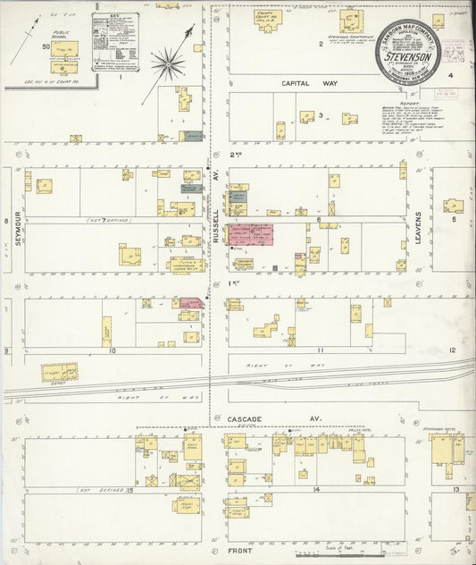 Sanborn Fire Insurance Map from Stevenson, Skamania County, Washington (1909), Sheet #0001 - Historic Sanborn Fire Insurance Map Print, vintage old map wall art, antique decor, genealogy gift, Washington Washington map