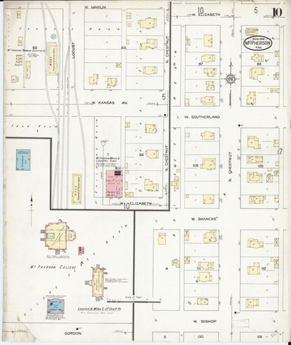Sanborn Fire Insurance Map from Mcpherson, Mcpherson County, Kansas (1914), Sheet #0010 - Complete Map Set gallery image, historic Sanborn map, vintage wall art, Kansas Kansas