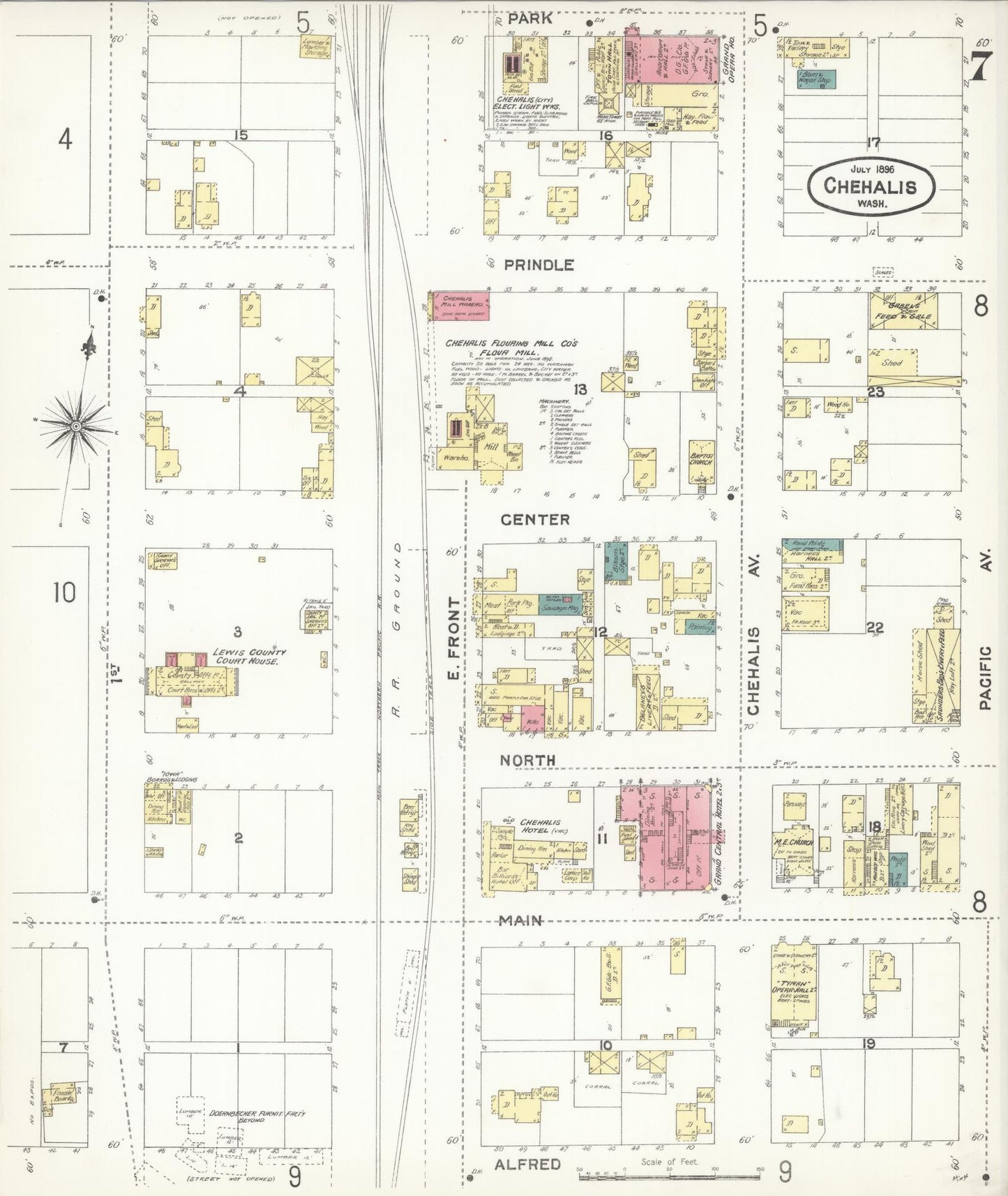 Sanborn Fire Insurance Map from Chehalis, Lewis County, Washington (1896), Sheet #0007 - Complete Map Set gallery image, historic Sanborn map, vintage wall art, Washington Washington