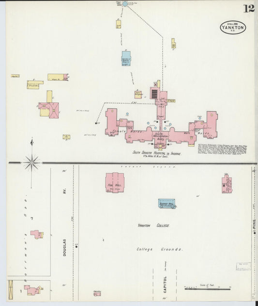 Sanborn Fire Insurance Map from Yankton, Yankton County, South Dakota (1898), Sheet #0012 - Historic Sanborn Fire Insurance Map Print, vintage old map wall art, antique decor, genealogy gift, South Dakota South Dakota map