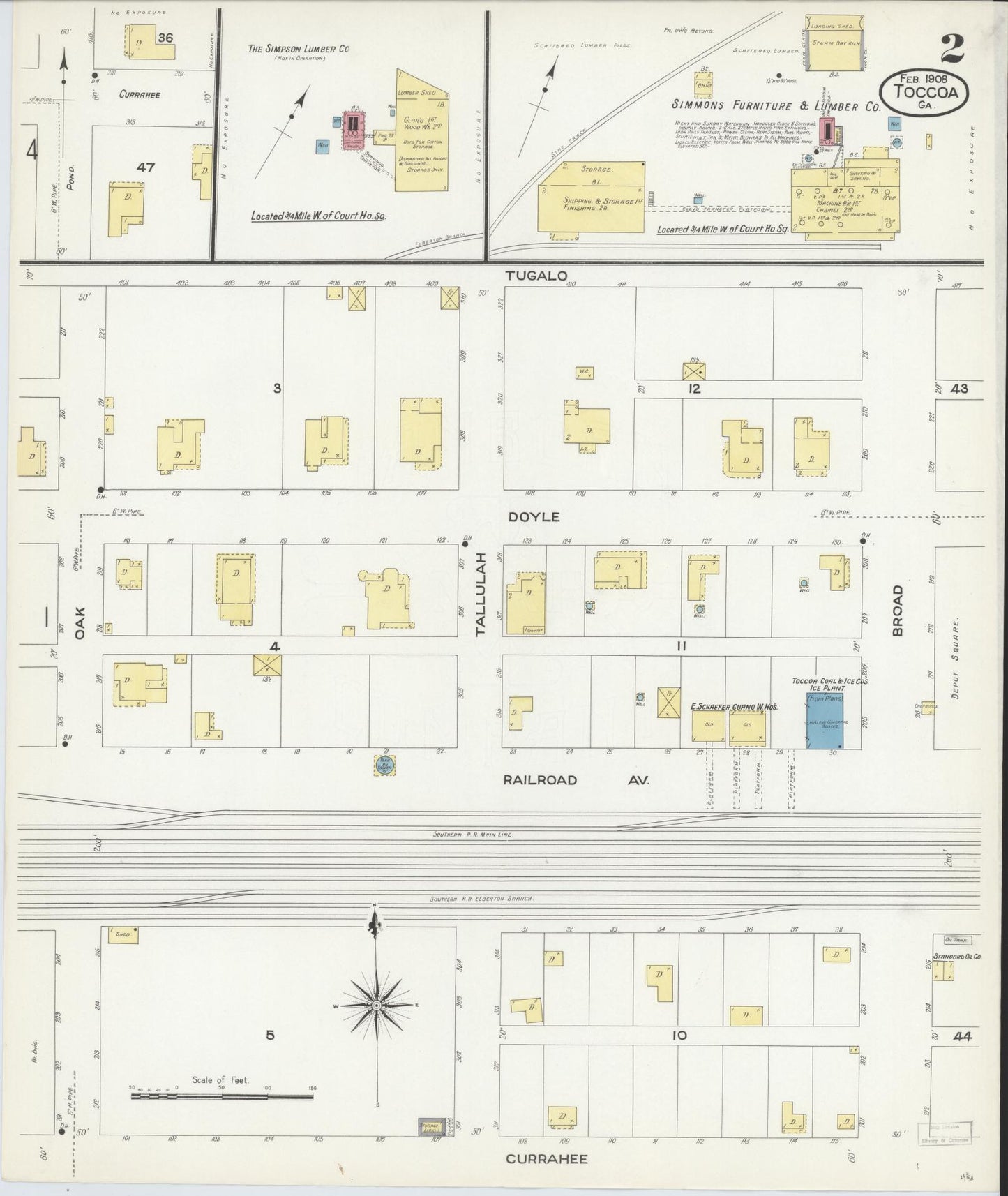 Sanborn Fire Insurance Map from Toccoa, Stephens County, Georgia (1908), Sheet #0002 - Complete Map Set gallery image, historic Sanborn map, vintage wall art, Georgia Georgia