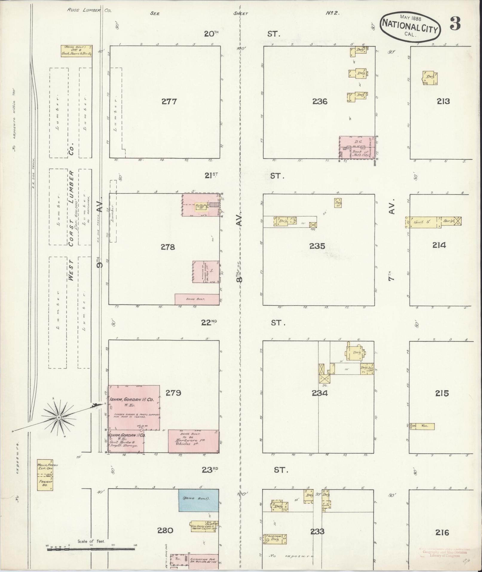 Sanborn Fire Insurance Map from National City, San Diego County, California (1888), Sheet #0003 - Complete Map Set gallery image, historic Sanborn map, vintage wall art, California California