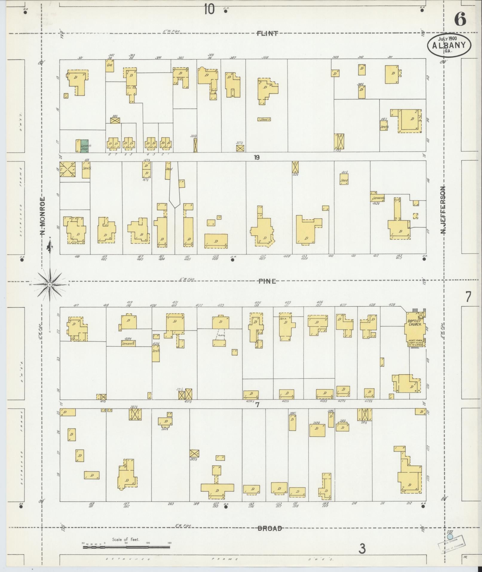 Sanborn Fire Insurance Map from Albany, Dougherty County, Georgia (1900), Sheet #0006 - Historic Sanborn Fire Insurance Map Print, vintage old map wall art, antique decor, genealogy gift, Georgia Georgia map