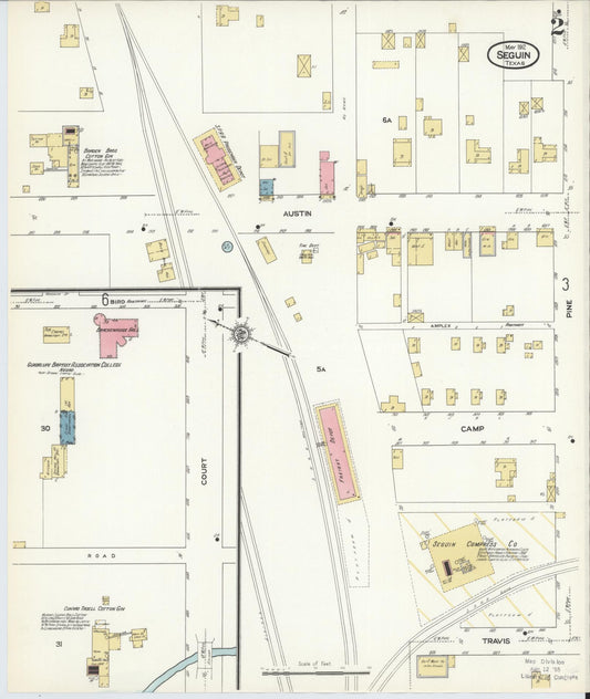 Sanborn Fire Insurance Map from Seguin, Guadalupe County, Texas (1912), Sheet #0002 - Historic Sanborn Fire Insurance Map Print, vintage old map wall art, antique decor, genealogy gift, Texas Texas map