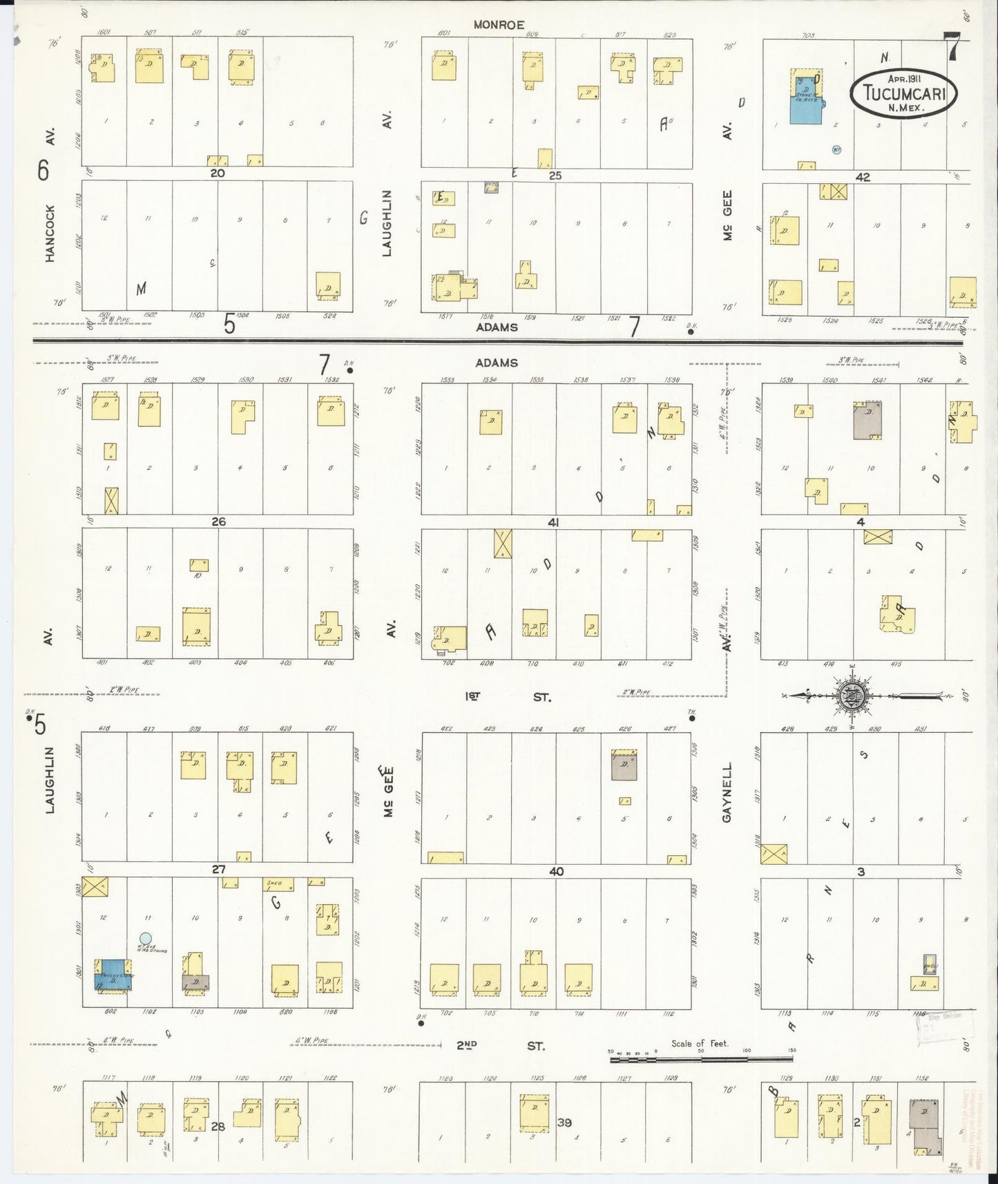 Sanborn Fire Insurance Map from Tucumcari, Quay County, New Mexico (1911), Sheet #0007 - Complete Map Set gallery image, historic Sanborn map, vintage wall art, New Mexico New Mexico