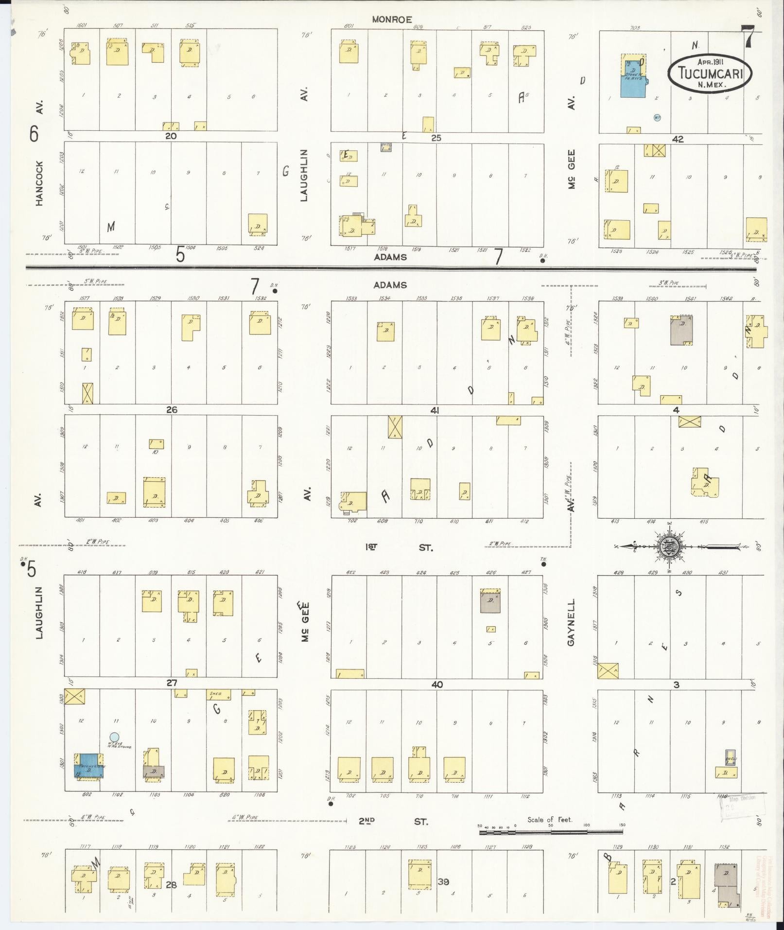 Sanborn Fire Insurance Map from Tucumcari, Quay County, New Mexico (1911), Sheet #0007 - Complete Map Set gallery image, historic Sanborn map, vintage wall art, New Mexico New Mexico