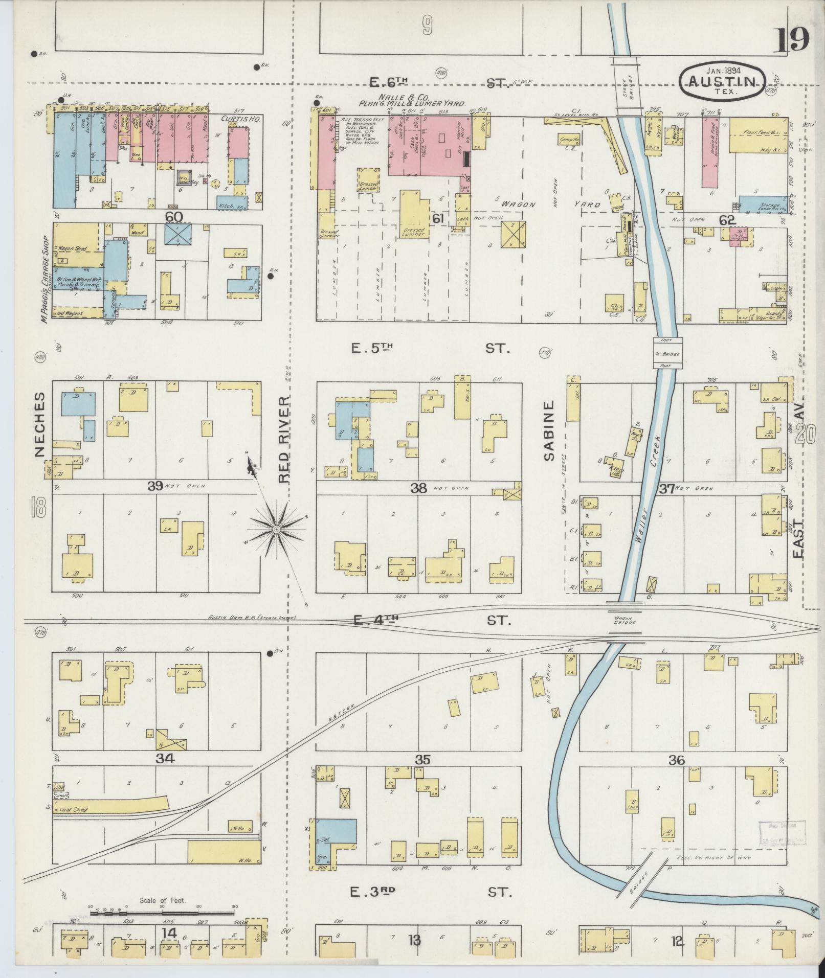 Sanborn Fire Insurance Map from Austin, Travis County, Texas (1894), Sheet #0019 - Historic Sanborn Fire Insurance Map Print, vintage old map wall art, antique decor, genealogy gift, Texas Texas map