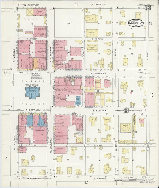 Sanborn Fire Insurance Map from McKinney, Collin County, Texas (1914), Sheet #0013 - Historic Sanborn Fire Insurance Map Print, vintage old map wall art, antique decor, genealogy gift, Texas Texas map