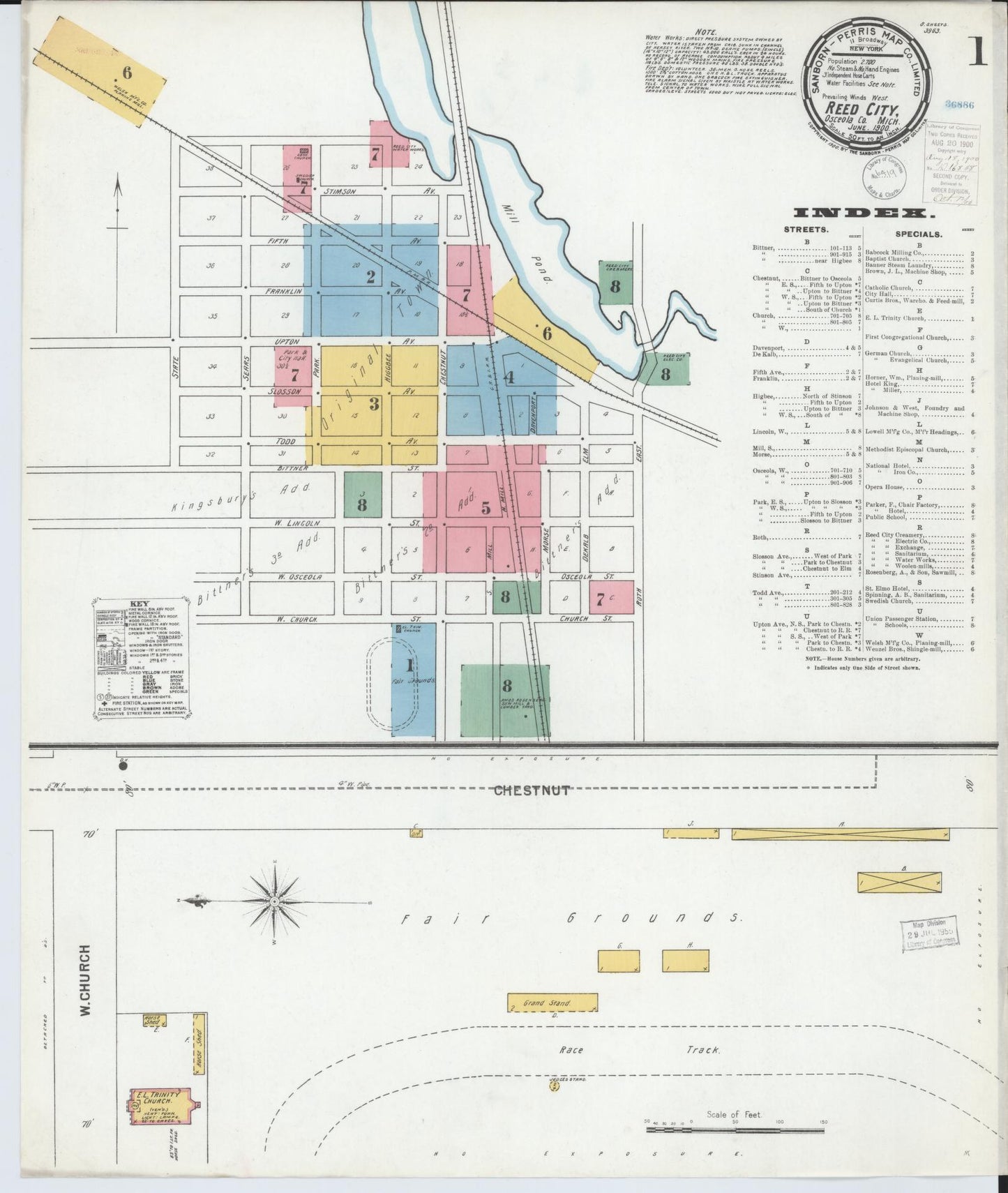 Sanborn Fire Insurance Map from Reed City, Osceola County, Michigan (1900), Sheet #0001 - Complete Map Set gallery image, historic Sanborn map, vintage wall art, Michigan Michigan