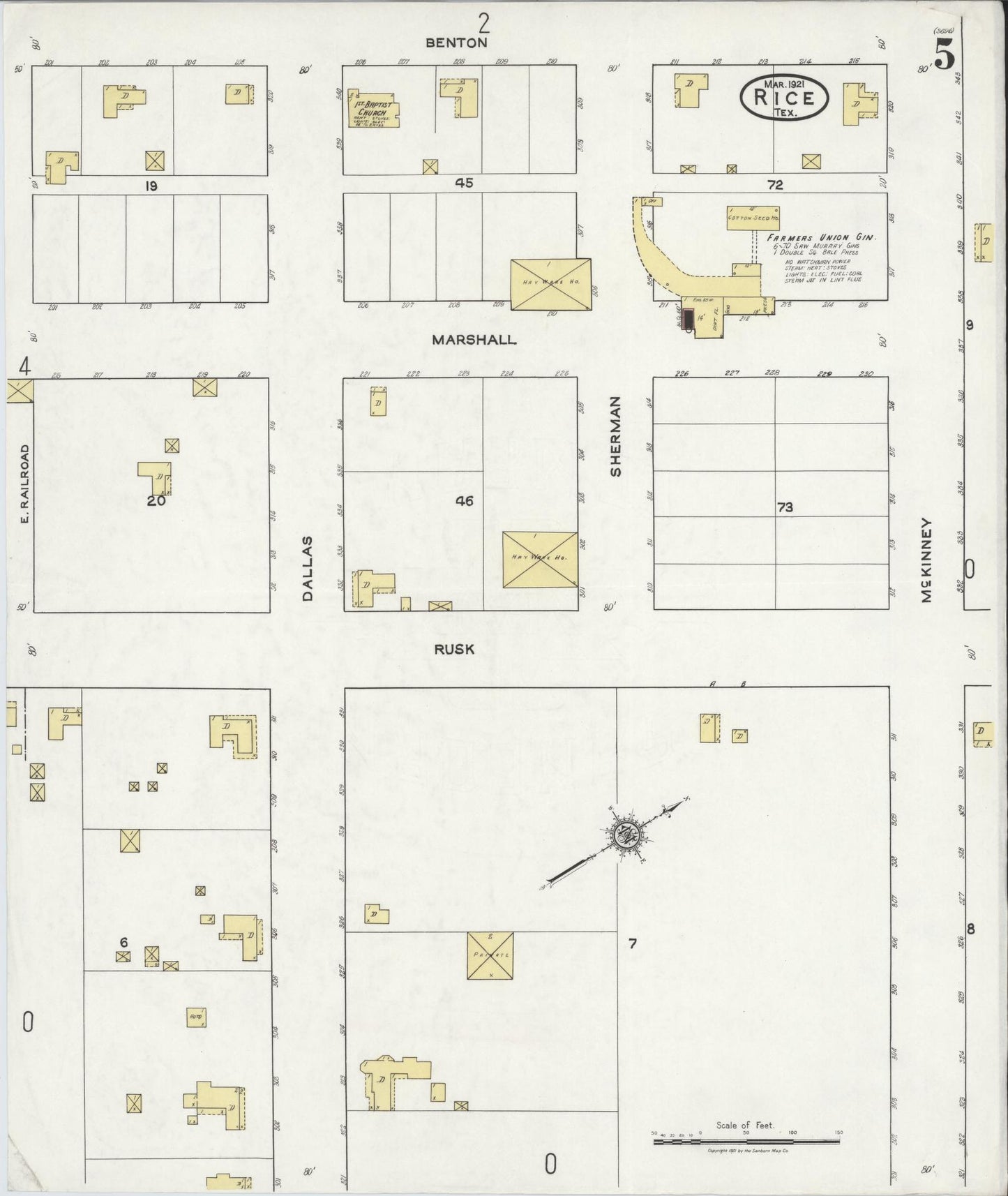 Sanborn Fire Insurance Map from Rice, Navarro County, Texas (1921), Sheet #0005 - Complete Map Set gallery image, historic Sanborn map, vintage wall art, Texas Texas