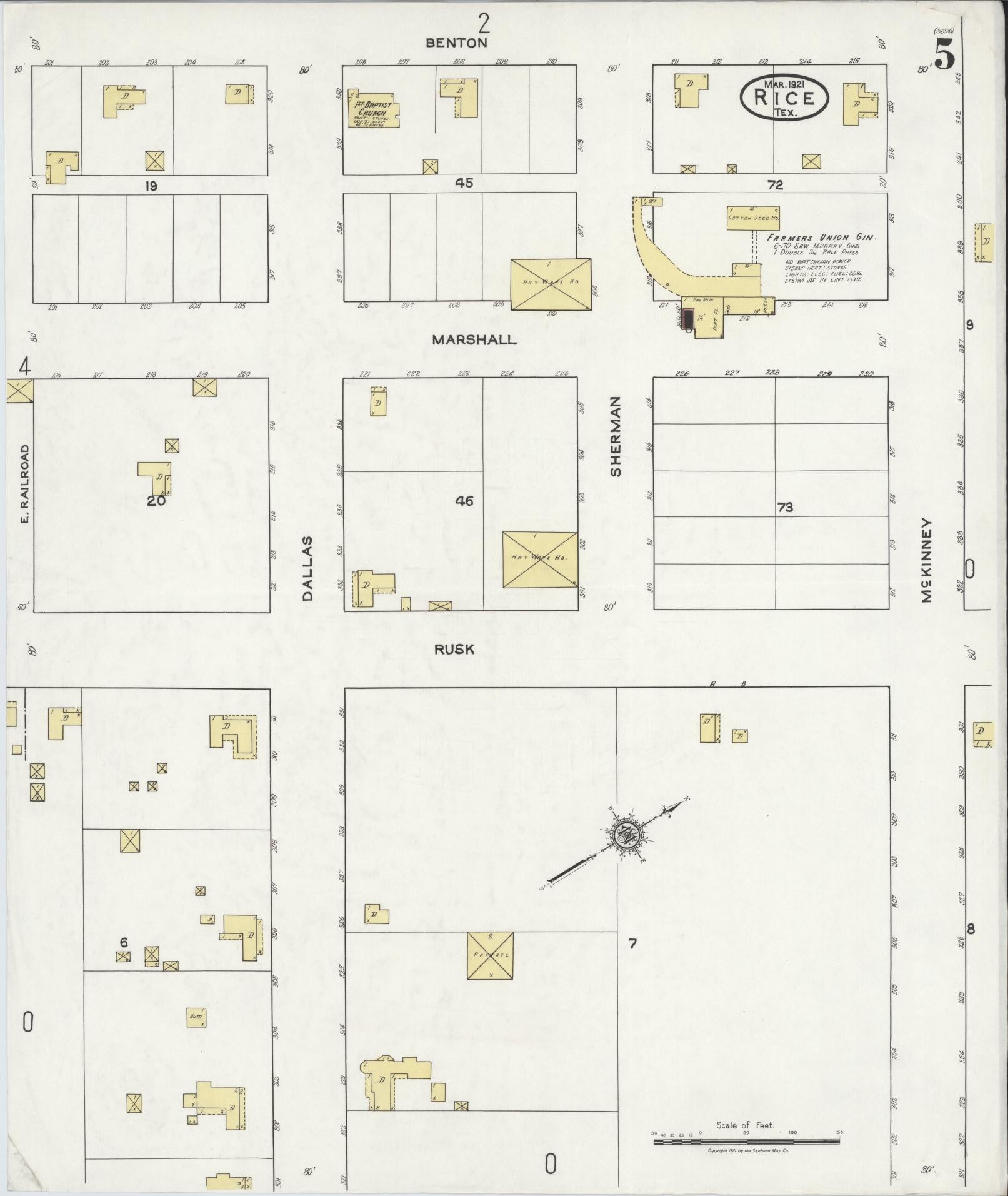 Sanborn Fire Insurance Map from Rice, Navarro County, Texas (1921), Sheet #0005 - Complete Map Set gallery image, historic Sanborn map, vintage wall art, Texas Texas