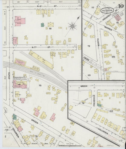 Sanborn Fire Insurance Map from Hudson, Columbia County, New York (1889), Sheet #0010 - Historic Sanborn Fire Insurance Map Print, vintage old map wall art, antique decor, genealogy gift, New York New York map