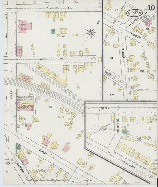 Sanborn Fire Insurance Map from Hudson, Columbia County, New York (1889), Sheet #0010 - Historic Sanborn Fire Insurance Map Print, vintage old map wall art, antique decor, genealogy gift, New York New York map