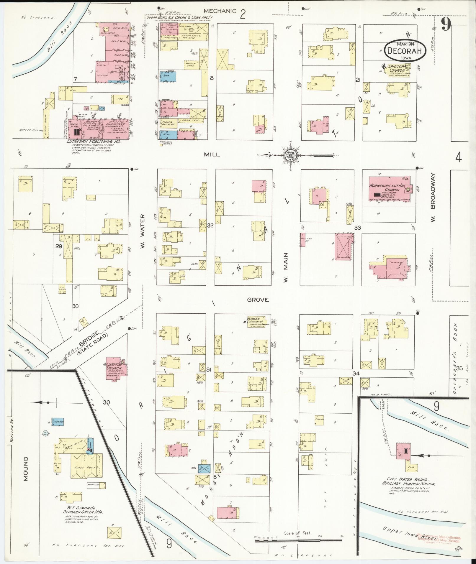 Sanborn Fire Insurance Map from Decorah, Winneshiek County, Iowa (1914), Sheet #0009 - Historic Sanborn Fire Insurance Map Print, vintage old map wall art