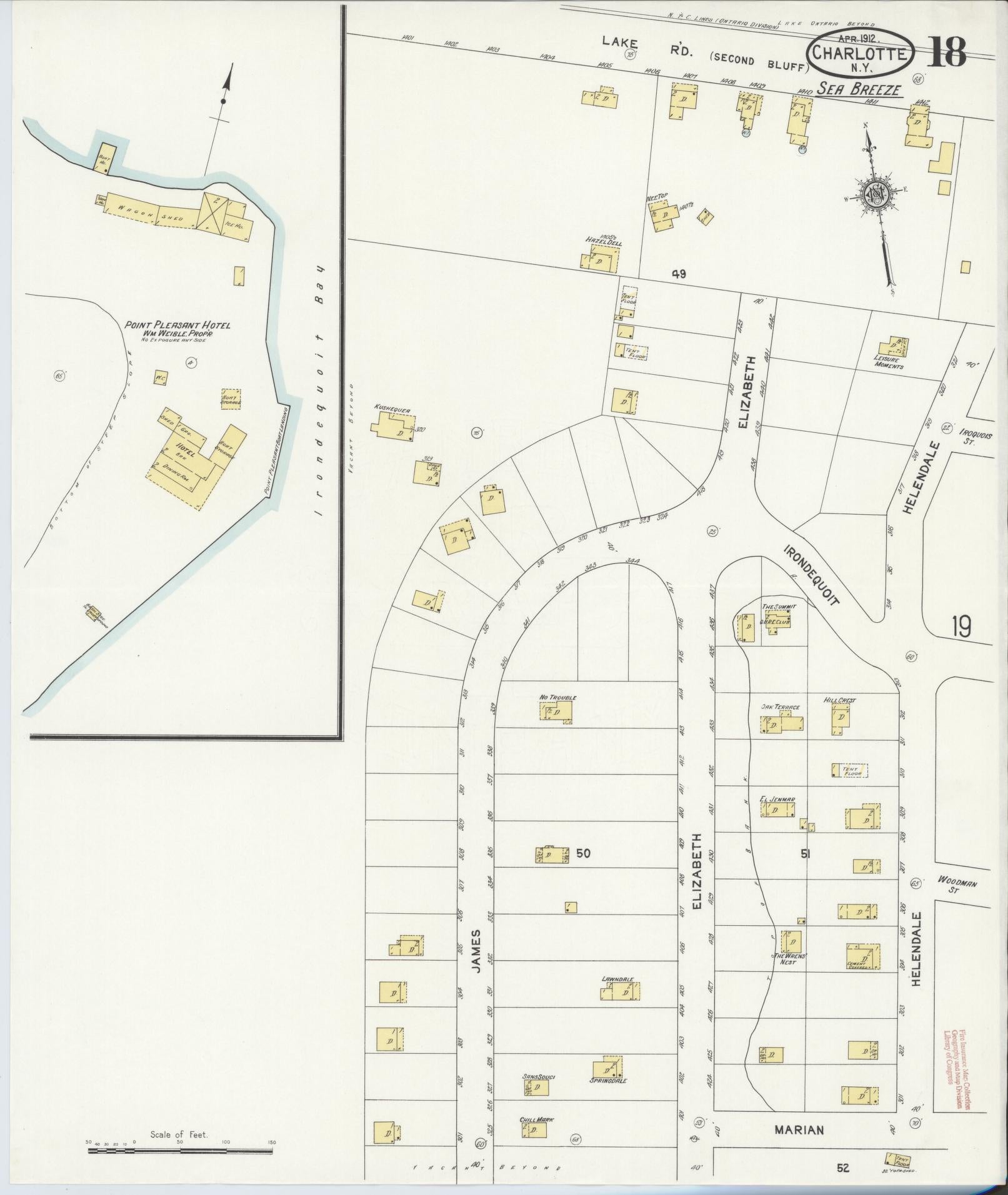 Sanborn Fire Insurance Map from Charlotte, Monroe County, New York (1912), Sheet #0018 - Historic Sanborn Fire Insurance Map Print, vintage old map wall art, antique decor, genealogy gift, New York New York map