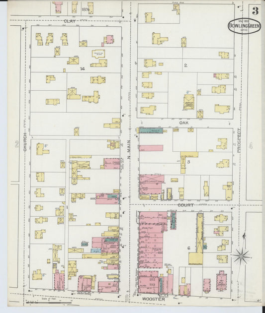 Sanborn Fire Insurance Map from Bowling Green, Wood County, Ohio (1893), Sheet #0003 - Historic Sanborn Fire Insurance Map Print, vintage old map wall art, antique decor, genealogy gift, Ohio Ohio map